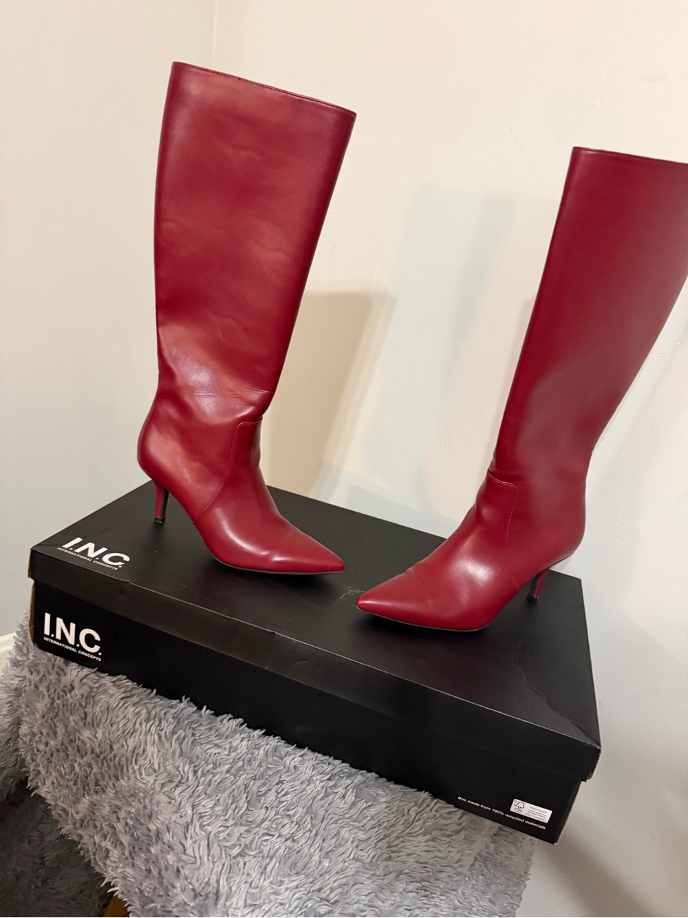 I.N.C. International Concepts Tall Heeled Boots in Red Like New